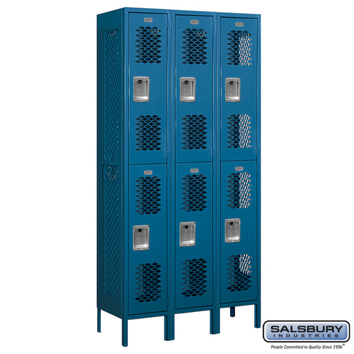 Salsbury 12" Wide Double Tier Vented Metal Locker - 3 Wide - 6 Feet High - 15 Inches Deep - Blue - Unassembled - Sweatfully