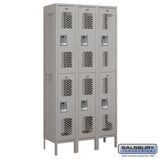 Salsbury 12" Wide Double Tier Vented Metal Locker - 3 Wide - 6 Feet High - 15 Inches Deep - Gray - Unassembled - Sweatfully
