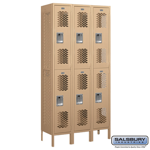 Salsbury 12" Wide Double Tier Vented Metal Locker - 3 Wide - 6 Feet High - 15 Inches Deep - Tan - Assembled - Sweatfully
