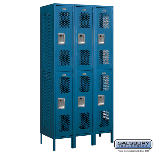 Salsbury 12" Wide Double Tier Vented Metal Locker - 3 Wide - 6 Feet High - 18 Inches Deep - Blue - Unassembled - Sweatfully