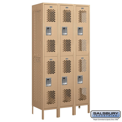 Salsbury 12" Wide Double Tier Vented Metal Locker - 3 Wide - 6 Feet High - 18 Inches Deep - Tan - Unassembled - Sweatfully