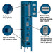 Salsbury 12" Wide Triple Tier Vented Metal Locker - 1 Wide - 6 Feet High - 12 Inches Deep - Blue - Assembled - Sweatfully