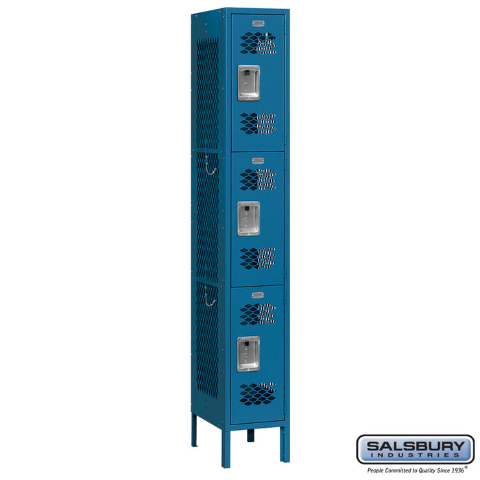 Salsbury 12" Wide Triple Tier Vented Metal Locker - 1 Wide - 6 Feet High - 12 Inches Deep - Blue - Assembled - Sweatfully