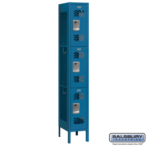 Salsbury 12" Wide Triple Tier Vented Metal Locker - 1 Wide - 6 Feet High - 12 Inches Deep - Blue - Unassembled - Sweatfully