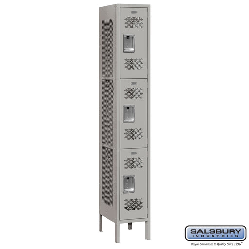 Salsbury 12" Wide Triple Tier Vented Metal Locker - 1 Wide - 6 Feet High - 12 Inches Deep - Gray - Assembled - Sweatfully