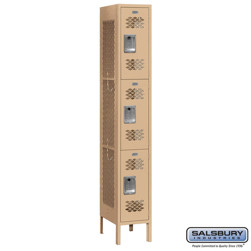 Salsbury 12" Wide Triple Tier Vented Metal Locker - 1 Wide - 6 Feet High - 12 Inches Deep - Tan - Assembled - Sweatfully