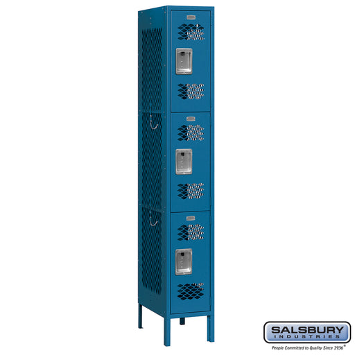 Salsbury 12" Wide Triple Tier Vented Metal Locker - 1 Wide - 6 Feet High - 15 Inches Deep - Blue - Unassembled - Sweatfully