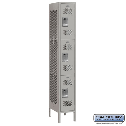 Salsbury 12" Wide Triple Tier Vented Metal Locker - 1 Wide - 6 Feet High - 15 Inches Deep - Gray - Unassembled - Sweatfully