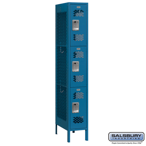 Salsbury 12" Wide Triple Tier Vented Metal Locker - 1 Wide - 6 Feet High - 18 Inches Deep - Blue - Assembled - Sweatfully