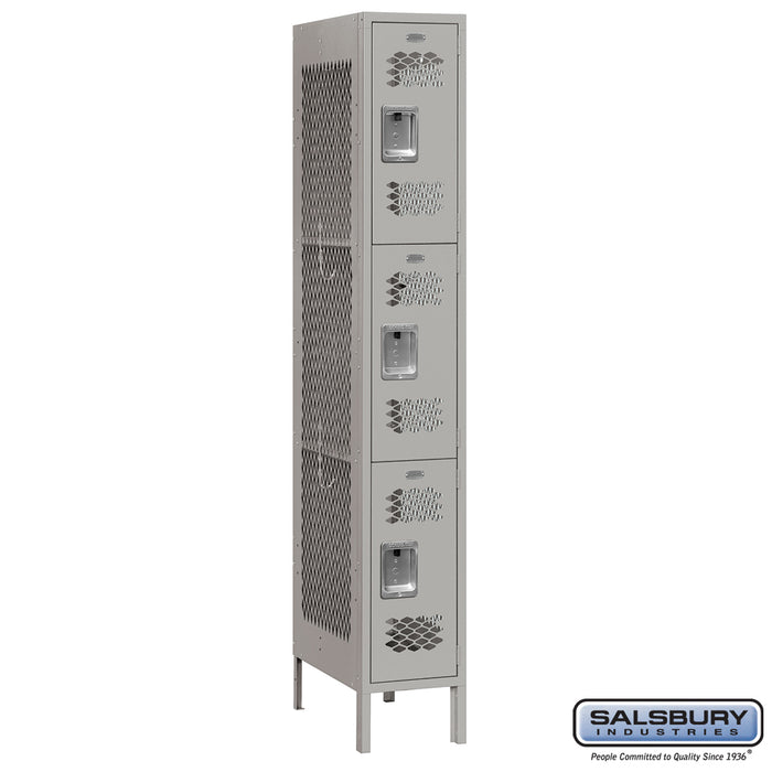 Salsbury 12" Wide Triple Tier Vented Metal Locker - 1 Wide - 6 Feet High - 18 Inches Deep - Gray - Assembled - Sweatfully