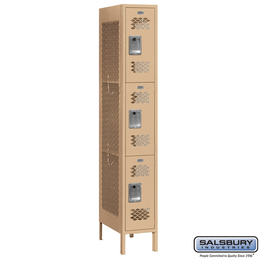 Salsbury 12" Wide Triple Tier Vented Metal Locker - 1 Wide - 6 Feet High - 18 Inches Deep - Tan - Assembled - Sweatfully