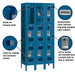 Salsbury 12" Wide Triple Tier Vented Metal Locker - 3 Wide - 6 Feet High - 12 Inches Deep - Blue - Unassembled - Sweatfully