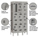 Salsbury 12" Wide Triple Tier Vented Metal Locker - 3 Wide - 6 Feet High - 12 Inches Deep - Gray - Assembled - Sweatfully