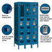 Salsbury 12" Wide Triple Tier Vented Metal Locker - 3 Wide - 6 Feet High - 18 Inches Deep - Blue - Assembled - Sweatfully