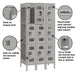 Salsbury 12" Wide Triple Tier Vented Metal Locker - 3 Wide - 6 Feet High - 18 Inches Deep - Gray - Assembled - Sweatfully