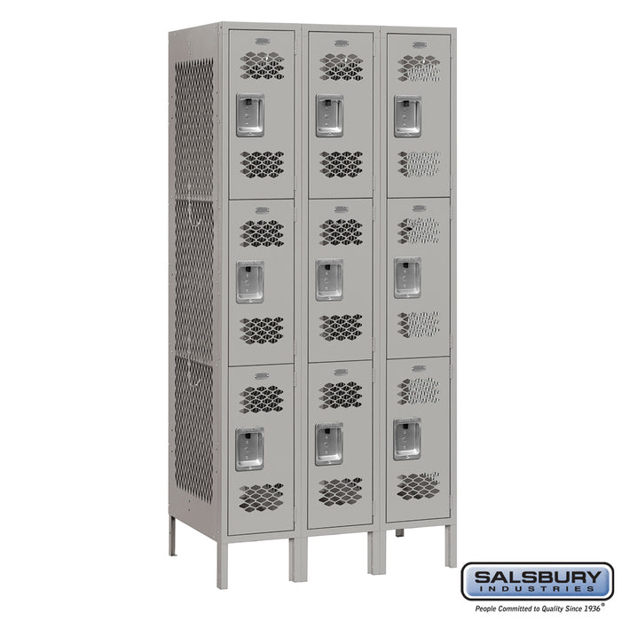 Salsbury 12" Wide Triple Tier Vented Metal Locker - 3 Wide - 6 Feet High - 18 Inches Deep - Gray - Unassembled - Sweatfully