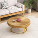 31.5" Modern round coffee table Wooden carving pattern coffee table with metal legs for living room reception room office Golden - Sweatfully