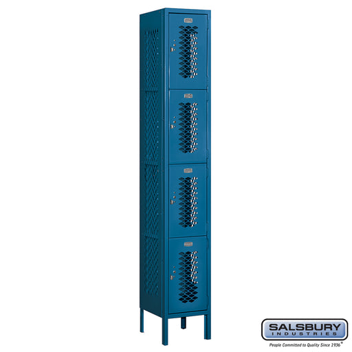 Salsbury 12" Wide Four Tier Vented Metal Locker - 1 Wide - 6 Feet High - 12 Inches Deep - Blue - Assembled - Sweatfully