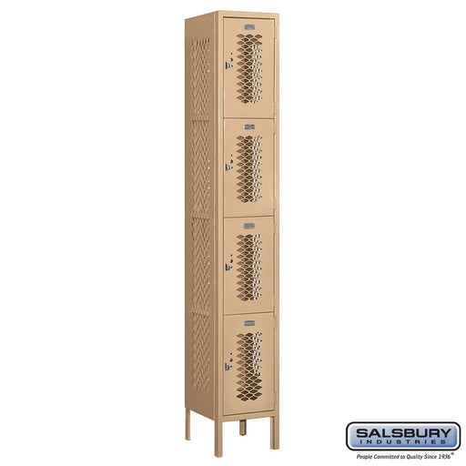 Salsbury 12" Wide Four Tier Vented Metal Locker - 1 Wide - 6 Feet High - 12 Inches Deep - Tan - Unassembled - Sweatfully