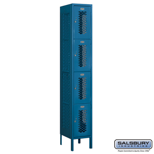 Salsbury 12" Wide Four Tier Vented Metal Locker - 1 Wide - 6 Feet High - 15 Inches Deep - Blue - Assembled - Sweatfully