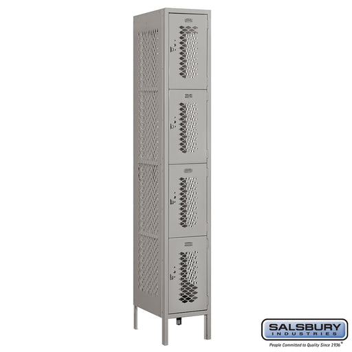 Salsbury 12" Wide Four Tier Vented Metal Locker - 1 Wide - 6 Feet High - 18 Inches Deep - Gray - Unassembled - Sweatfully