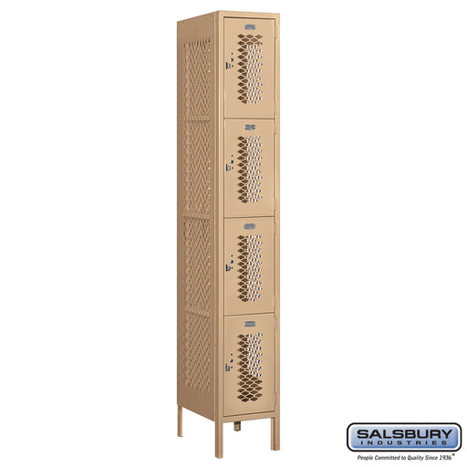 Salsbury 12" Wide Four Tier Vented Metal Locker - 1 Wide - 6 Feet High - 18 Inches Deep - Tan - Unassembled - Sweatfully