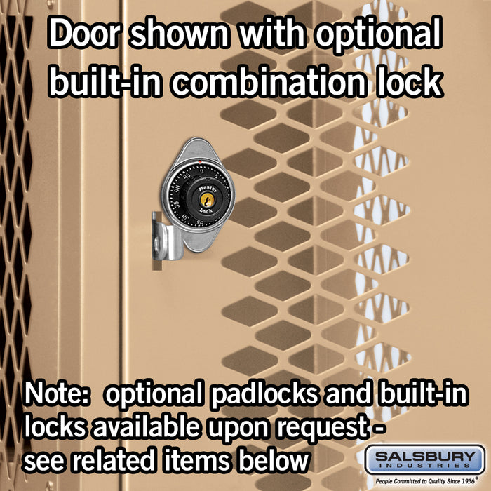 Salsbury 12" Wide Four Tier Vented Metal Locker - 3 Wide - 6 Feet High - 12 Inches Deep - Tan - Assembled - Sweatfully