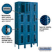Salsbury 12" Wide Four Tier Vented Metal Locker - 3 Wide - 6 Feet High - 15 Inches Deep - Blue - Unassembled - Sweatfully