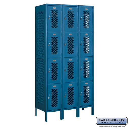 Salsbury 12" Wide Four Tier Vented Metal Locker - 3 Wide - 6 Feet High - 18 Inches Deep - Blue - Assembled - Sweatfully