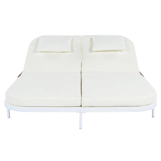 Outdoor Daybed, Patio Rattan Daybed with 5-Position Adjustable Backrest and Removable Cushions & Pillows for Garden, Backyard, Poolside - Sweatfully