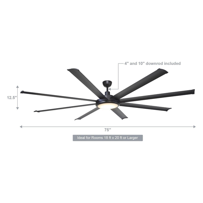 75" Industrial DC Motor Downrod Mount Reversible Ceiling Fan with Lighting and Remote Control - Sweatfully