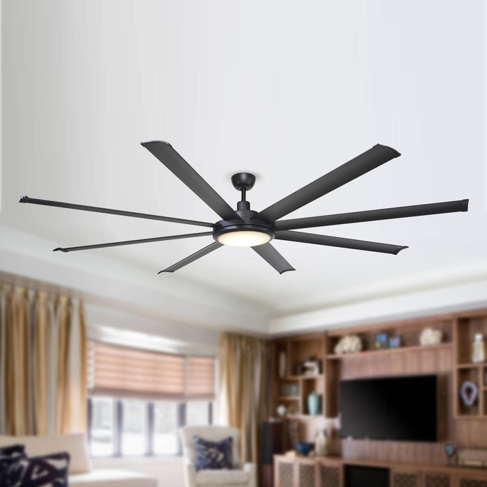 75" Industrial DC Motor Downrod Mount Reversible Ceiling Fan with Lighting and Remote Control - Sweatfully