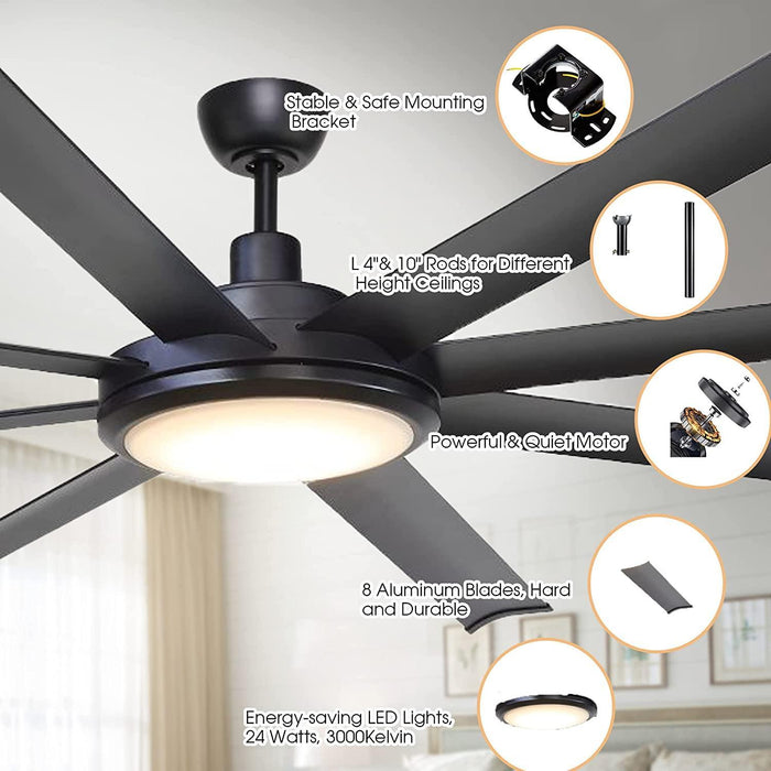 75" Industrial DC Motor Downrod Mount Reversible Ceiling Fan with Lighting and Remote Control - Sweatfully