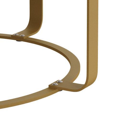 31.5" Modern round coffee table Wooden carving pattern coffee table with metal legs for living room reception room office Golden - Sweatfully