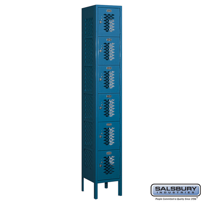 Salsbury 12" Wide Six Tier Box Style Vented Metal Locker - 1 Wide - 6 Feet High - 12 Inches Deep - Blue - Assembled - Sweatfully
