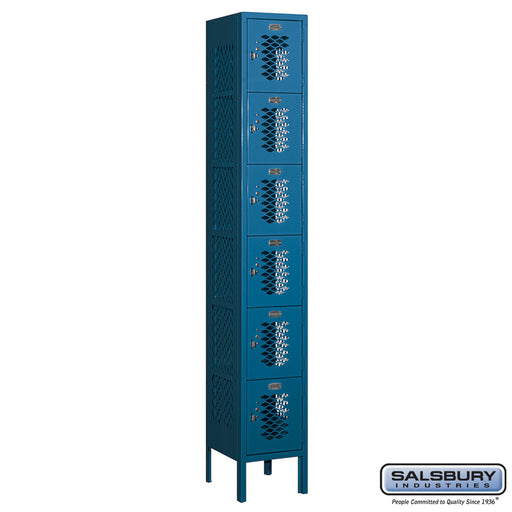 Salsbury 12" Wide Six Tier Box Style Vented Metal Locker - 1 Wide - 6 Feet High - 12 Inches Deep - Blue - Unassembled - Sweatfully