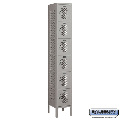 Salsbury 12" Wide Six Tier Box Style Vented Metal Locker - 1 Wide - 6 Feet High - 12 Inches Deep - Gray - Assembled - Sweatfully