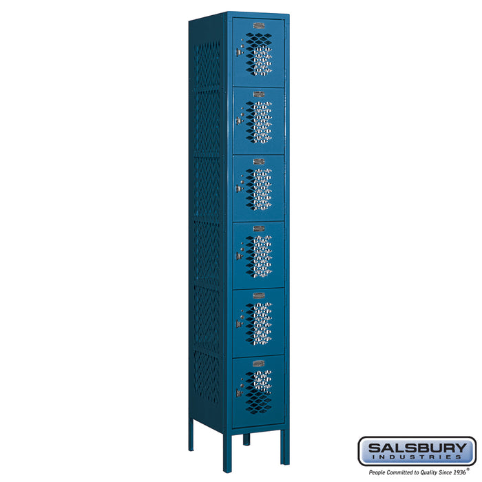Salsbury 12" Wide Six Tier Box Style Vented Metal Locker - 1 Wide - 6 Feet High - 15 Inches Deep - Blue - Assembled - Sweatfully