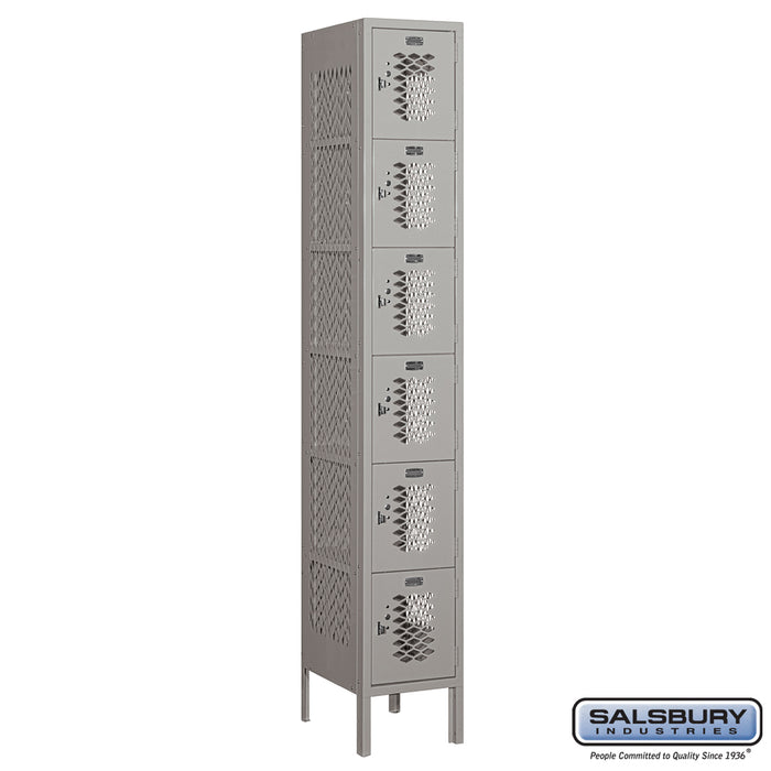 Salsbury 12" Wide Six Tier Box Style Vented Metal Locker - 1 Wide - 6 Feet High - 15 Inches Deep - Gray - Assembled - Sweatfully