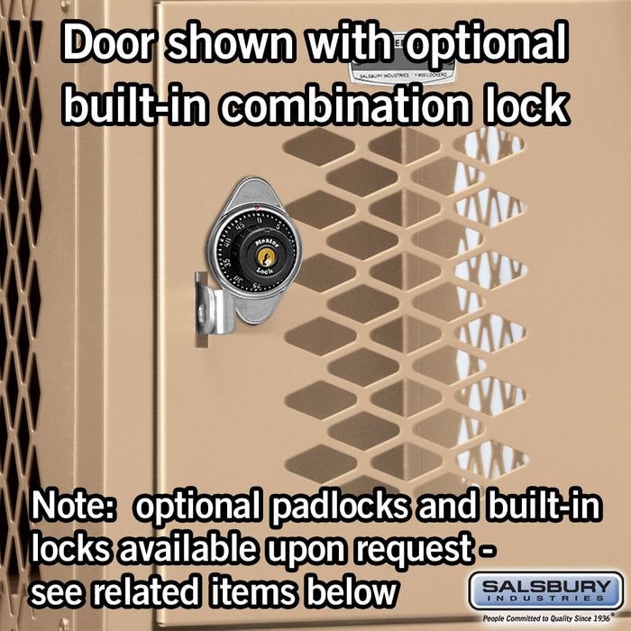 Salsbury 12" Wide Six Tier Box Style Vented Metal Locker - 1 Wide - 6 Feet High - 15 Inches Deep - Tan - Assembled - Sweatfully