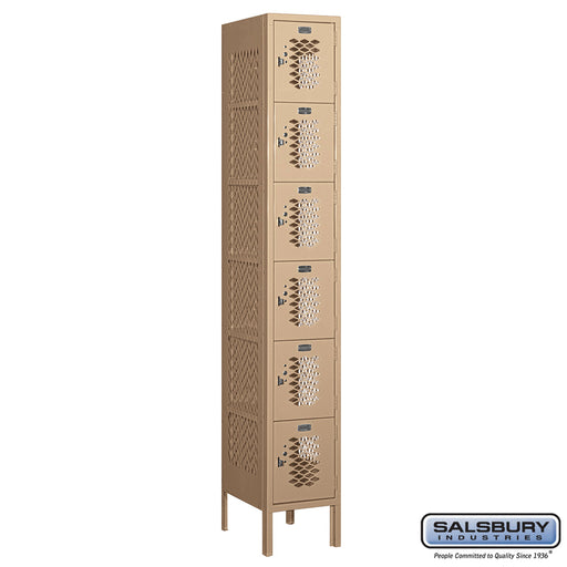 Salsbury 12" Wide Six Tier Box Style Vented Metal Locker - 1 Wide - 6 Feet High - 15 Inches Deep - Tan - Assembled - Sweatfully