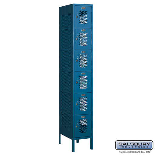 Salsbury 12" Wide Six Tier Box Style Vented Metal Locker - 1 Wide - 6 Feet High - 18 Inches Deep - Blue - Assembled - Sweatfully