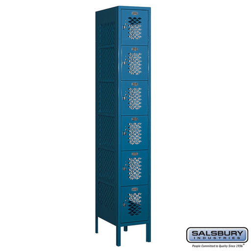 Salsbury 12" Wide Six Tier Box Style Vented Metal Locker - 1 Wide - 6 Feet High - 18 Inches Deep - Blue - Unassembled - Sweatfully