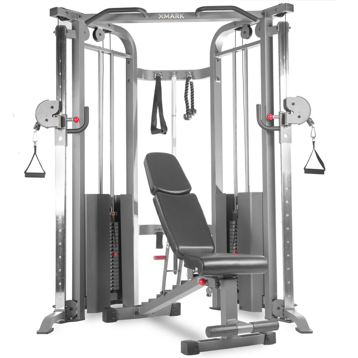 XMARK Functional Trainer Cable Machine with 200 lb Weight Stacks and Adjustable Weight Bench XM-7626.1-BLACK-9010 - Sweatfully