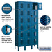 Salsbury 12" Wide Six Tier Box Style Vented Metal Locker - 3 Wide - 6 Feet High - 12 Inches Deep - Blue - Unassembled - Sweatfully