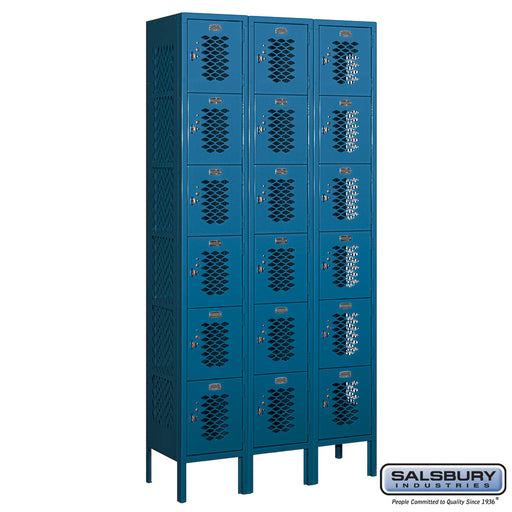 Salsbury 12" Wide Six Tier Box Style Vented Metal Locker - 3 Wide - 6 Feet High - 12 Inches Deep - Blue - Unassembled - Sweatfully