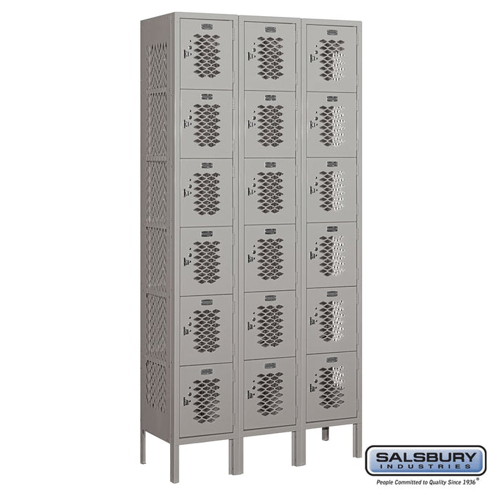 Salsbury 12" Wide Six Tier Box Style Vented Metal Locker - 3 Wide - 6 Feet High - 12 Inches Deep - Gray - Assembled - Sweatfully