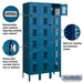 Salsbury 12" Wide Six Tier Box Style Vented Metal Locker - 3 Wide - 6 Feet High - 15 Inches Deep - Blue - Assembled - Sweatfully