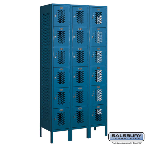 Salsbury 12" Wide Six Tier Box Style Vented Metal Locker - 3 Wide - 6 Feet High - 15 Inches Deep - Blue - Assembled - Sweatfully