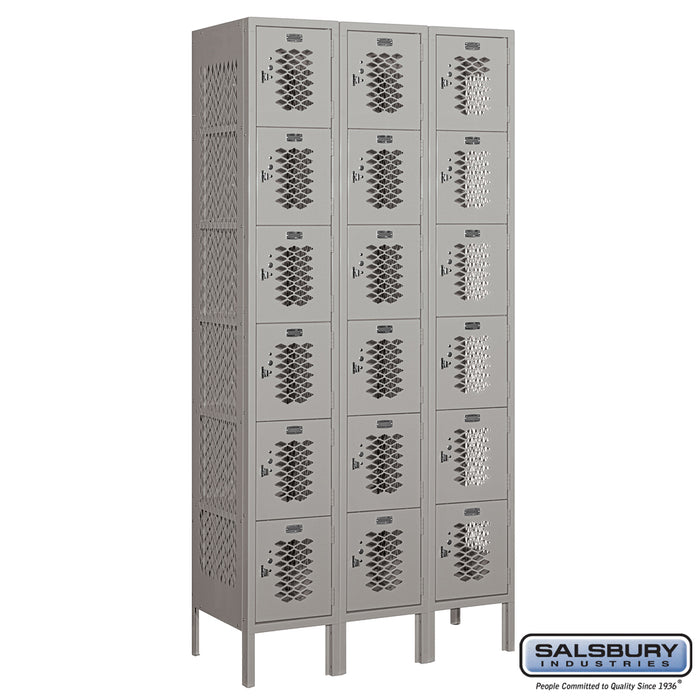 Salsbury 12" Wide Six Tier Box Style Vented Metal Locker - 3 Wide - 6 Feet High - 15 Inches Deep - Gray - Unassembled - Sweatfully